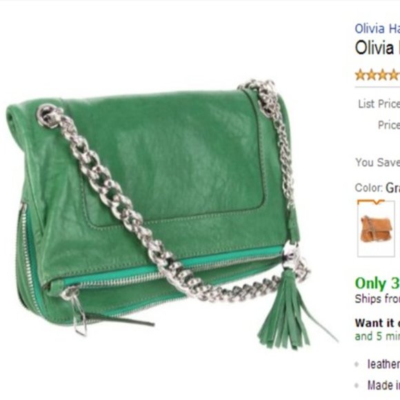 Olivia Harris by Joy Gryson Leather Fold Over Shoulder Bag Purse Kelly Green - Picture 2 of 5